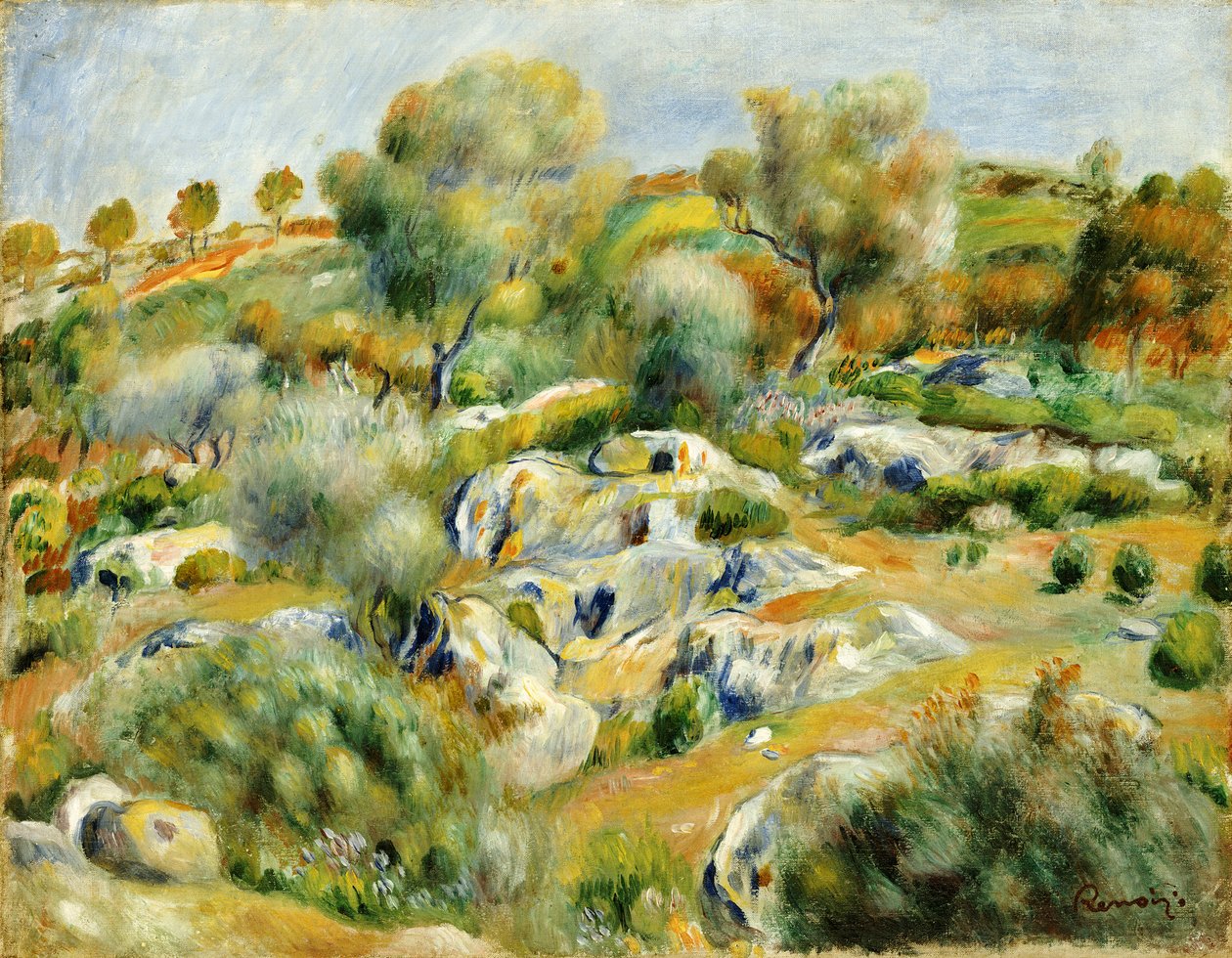 Bretanha paisagem com árvores e pedras de Pierre Auguste Renoir