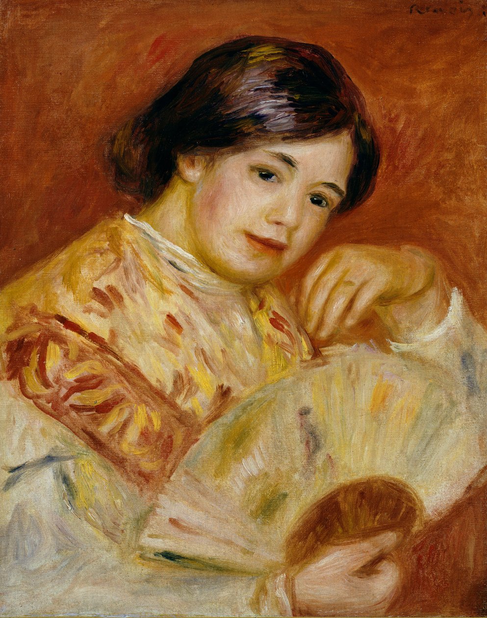 Coco com um fã japonês, c.1906 de Pierre Auguste Renoir