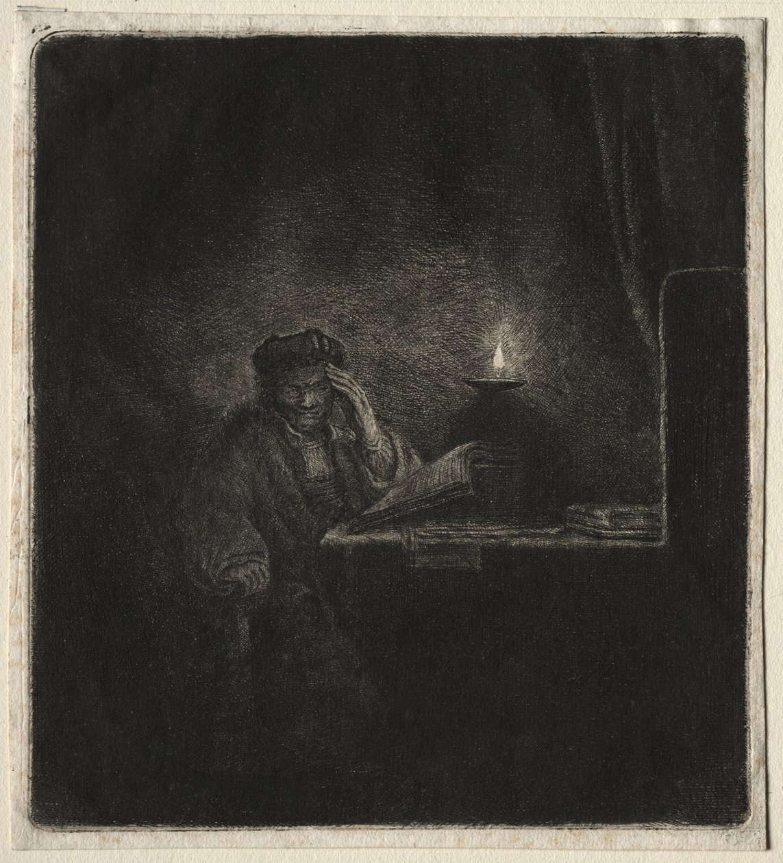Cópia de Aluno em uma mesa à luz de velas de Pierre Auguste Renoir