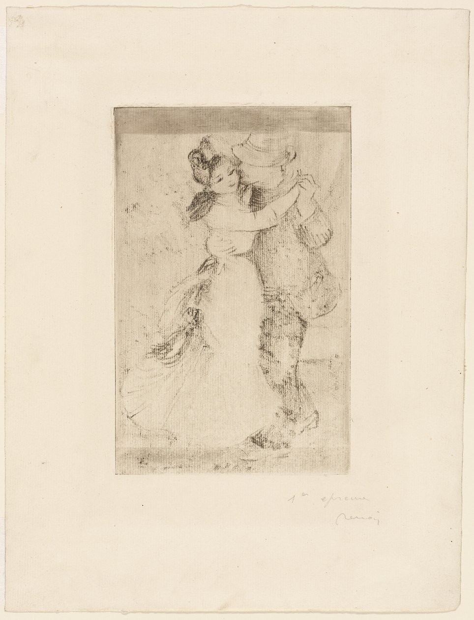 Dança no campo, c.1890 (gravura em castanho-cinza sobre papel marfim) de Pierre Auguste Renoir