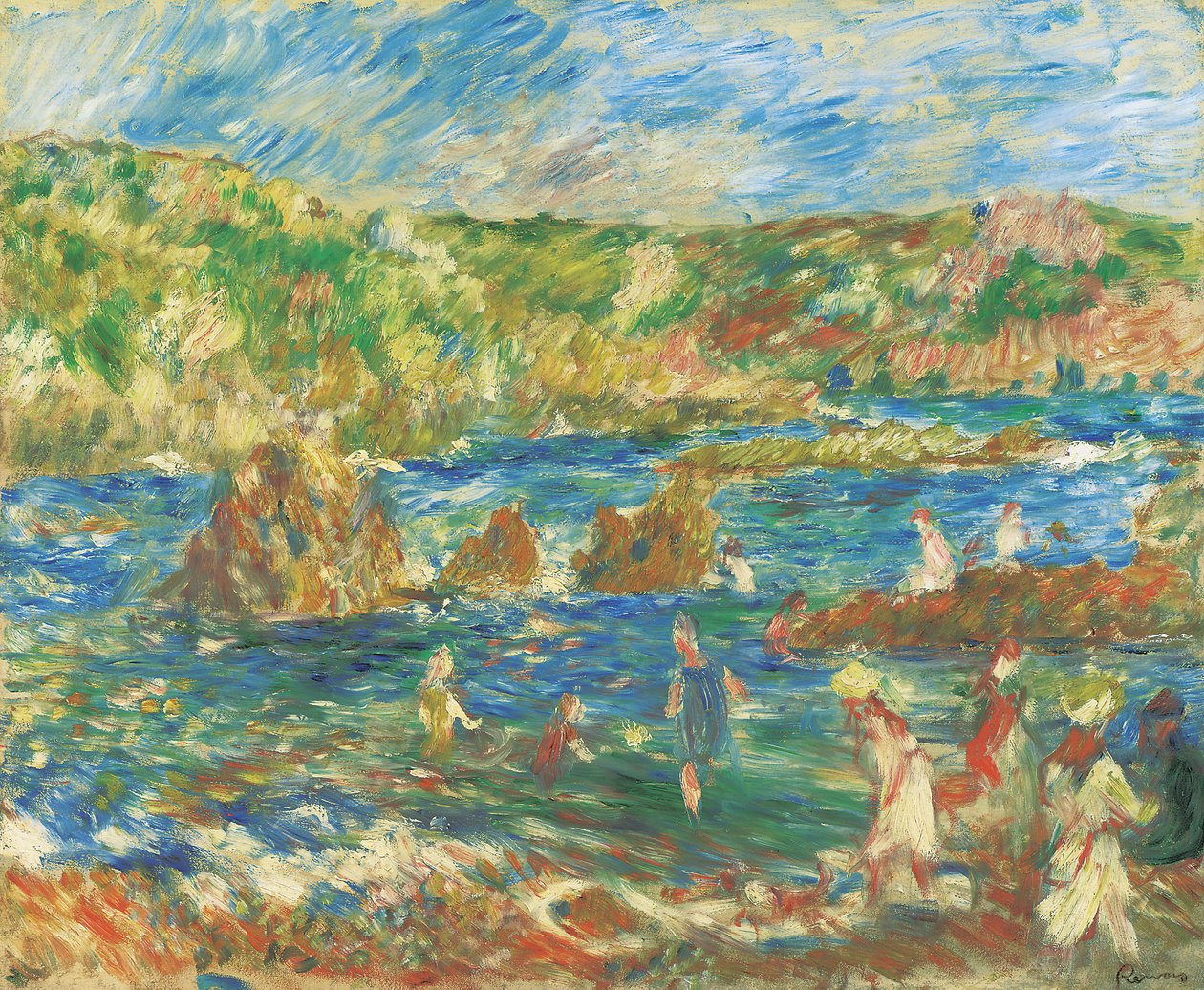 Crianças na praia de Guernsey, c.1883 de Pierre Auguste Renoir