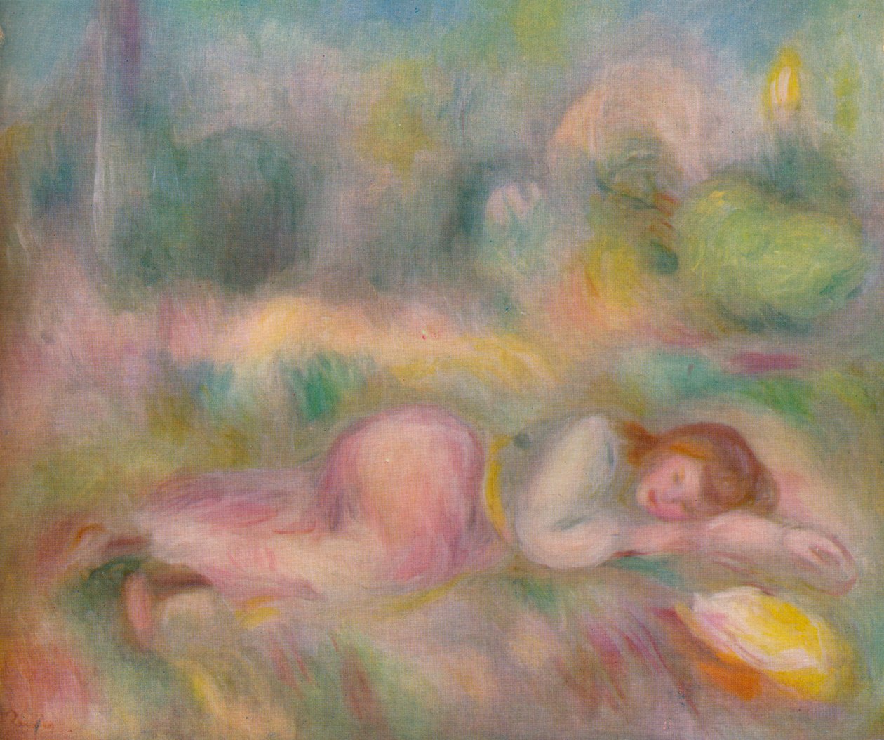Menina deitada na grama, c1890 de Pierre Auguste Renoir
