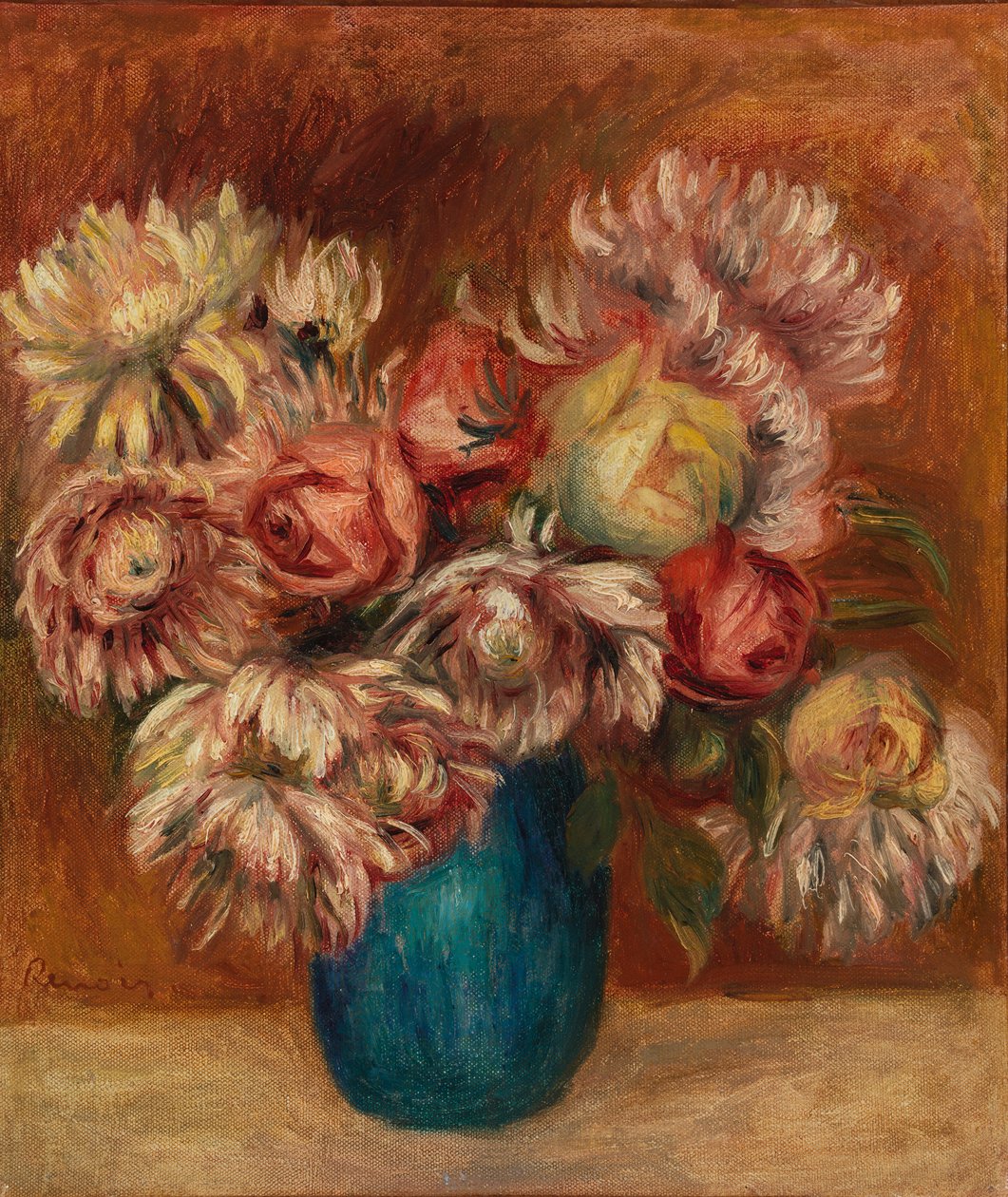 Flores num vaso verde de Pierre Auguste Renoir