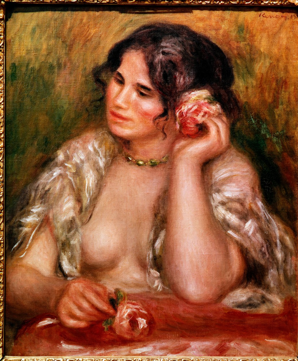 Gabrielle tem a rosa (óleo sobre tela de Pierre Auguste Renoir