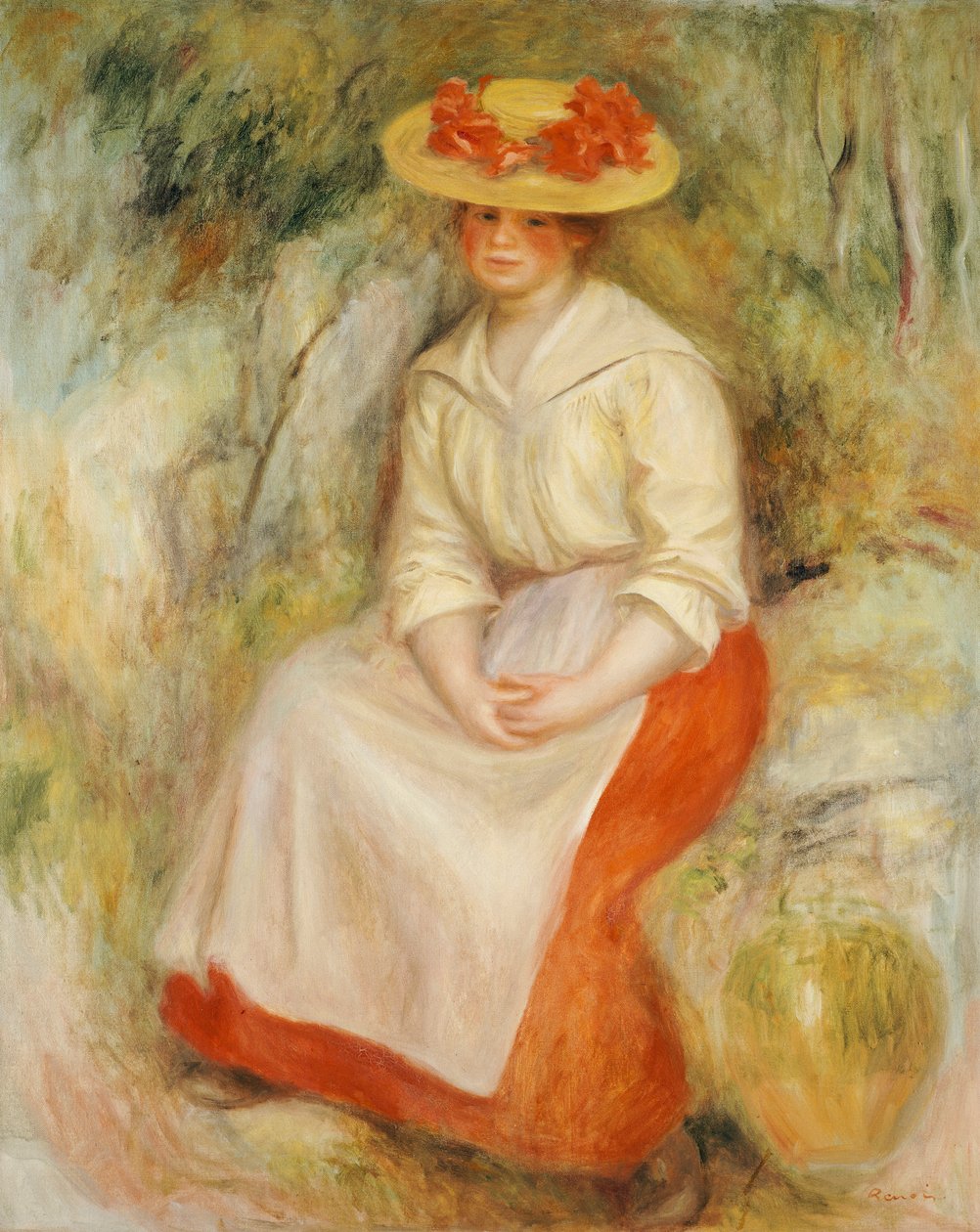 Gabrielle em um chapéu de palha, 1900 de Pierre Auguste Renoir