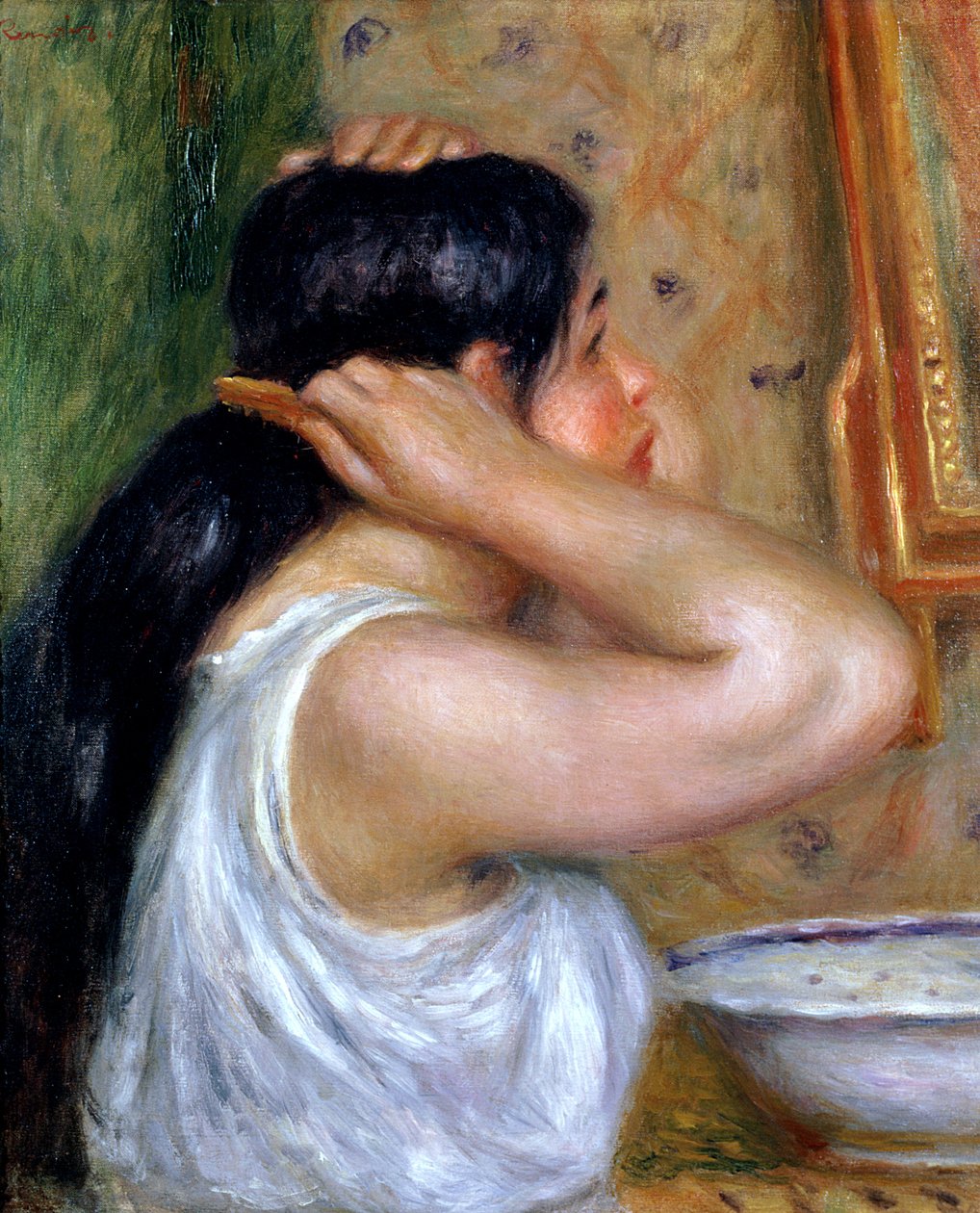 Garota penteando seu cabelo, 1907-8 de Pierre Auguste Renoir
