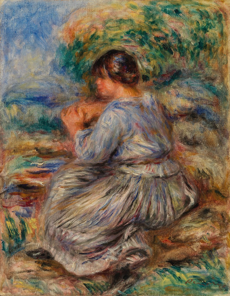 Rapariga sentada numa Paisagem de Pierre Auguste Renoir