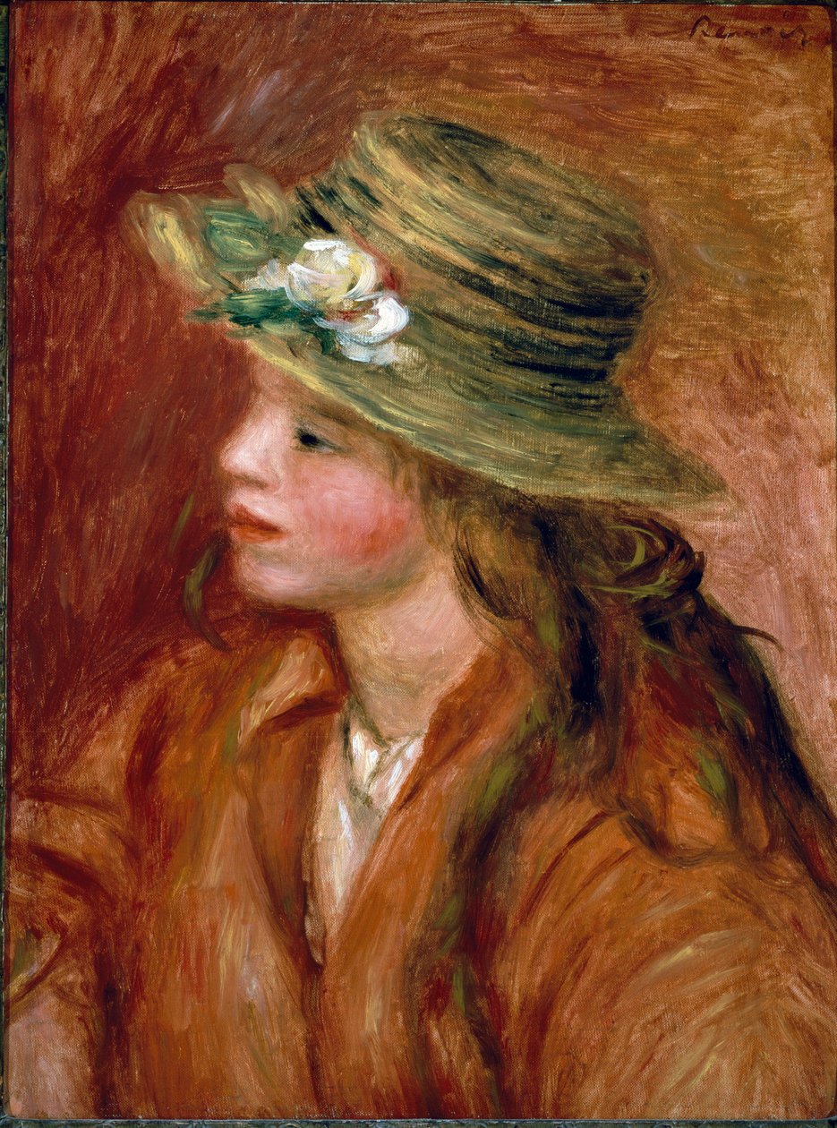 Uma rapariga com um chapéu de palha. Pintura de Pierre Auguste Renoir (Pierre-Auguste de Pierre Auguste Renoir