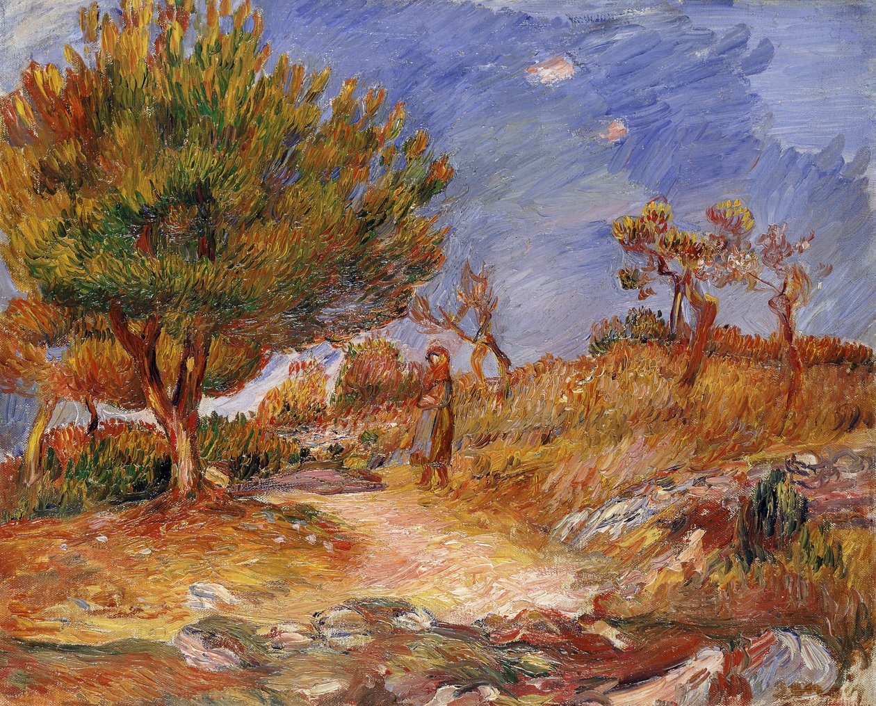 Garota em um caminho; Moça na trilha, c.1882-83 de Pierre Auguste Renoir