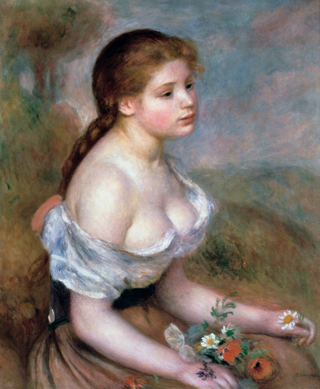 Menina com flores, c1900 de Pierre Auguste Renoir