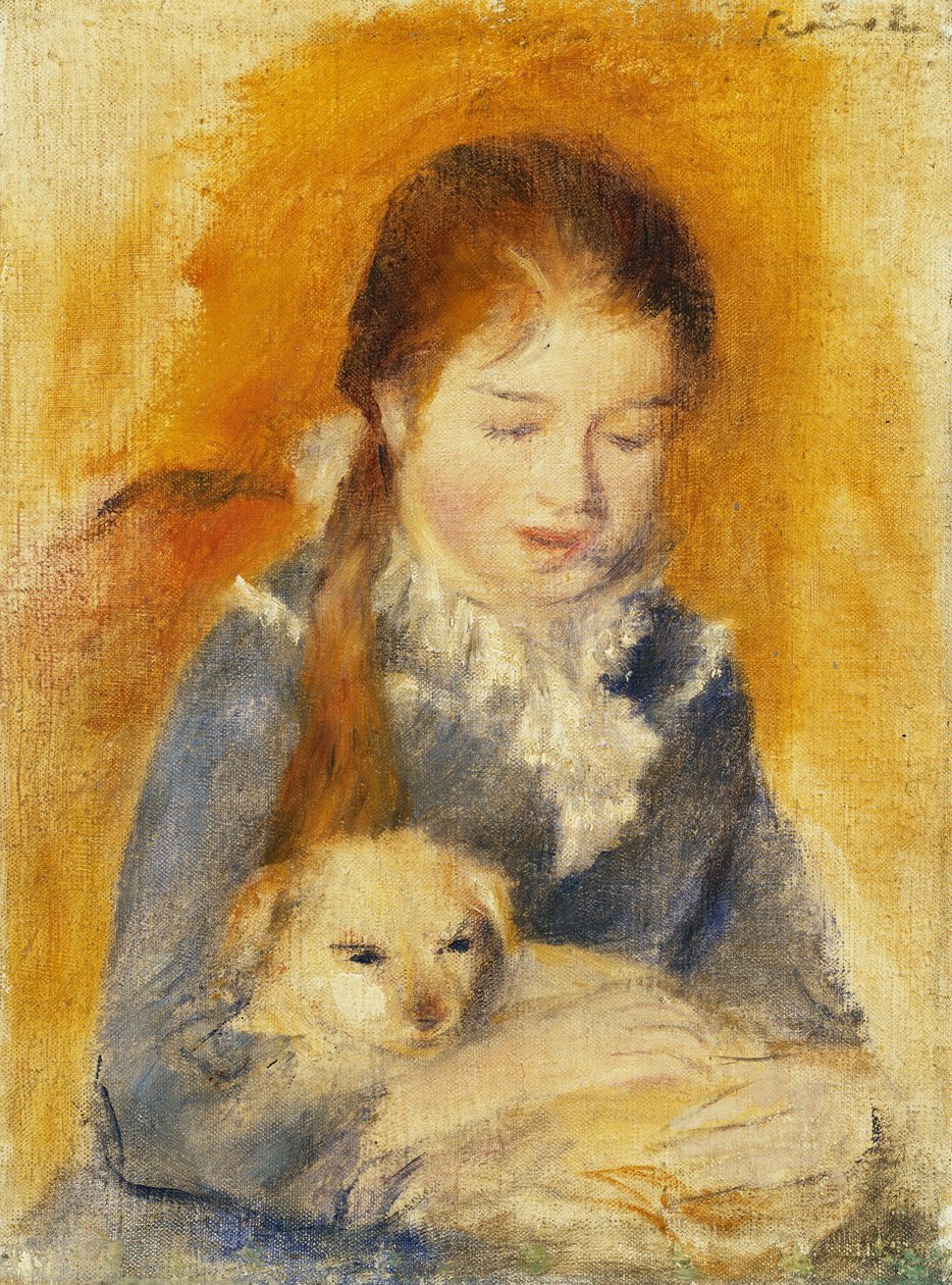 Menina com cachorro; Fillette au Chien, c.1875 (óleo sobre tela) de Pierre Auguste Renoir