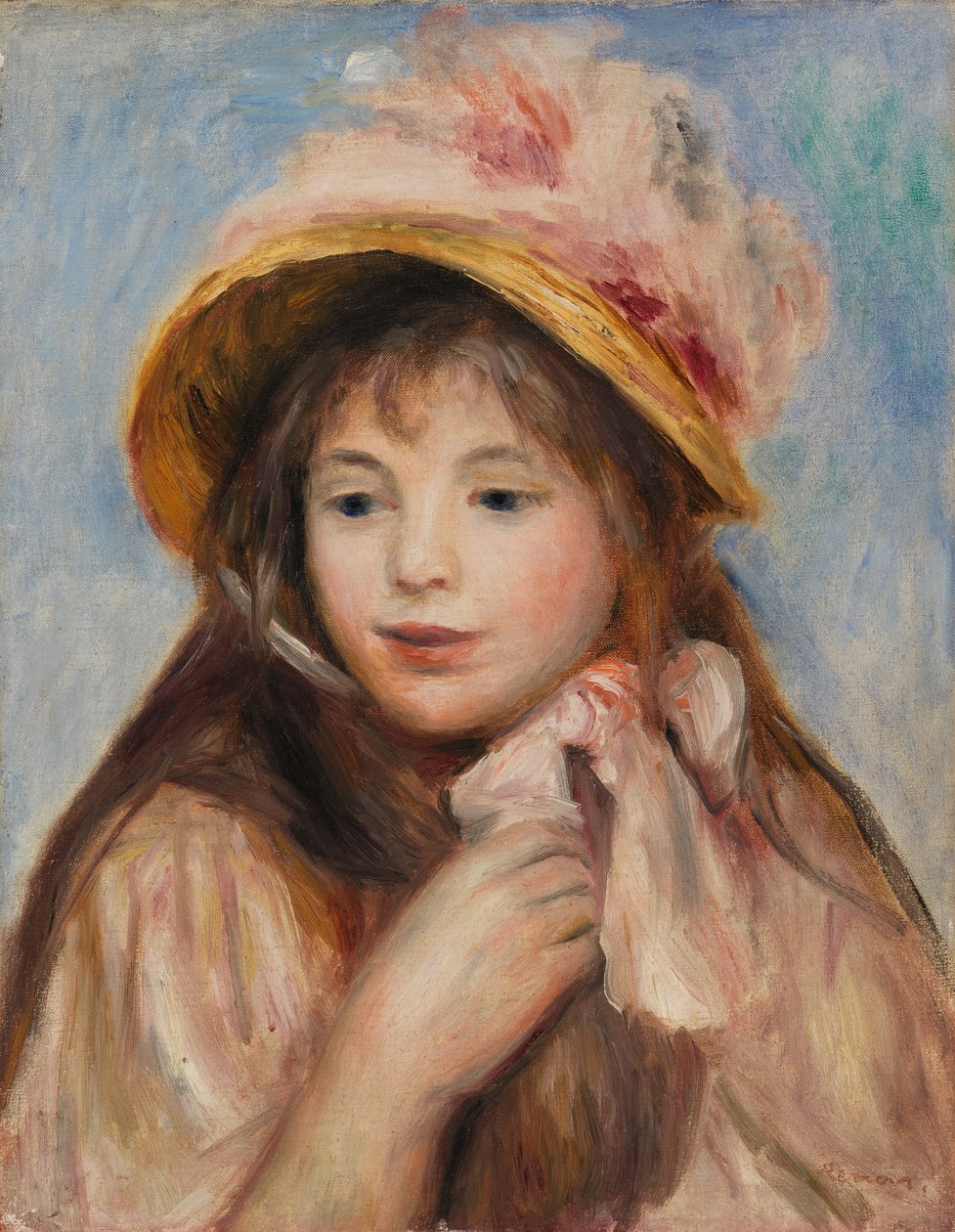 Rapariga com touca cor-de-rosa de Pierre Auguste Renoir