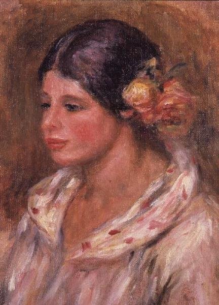 Rapariga com rosas no cabelo de Pierre Auguste Renoir