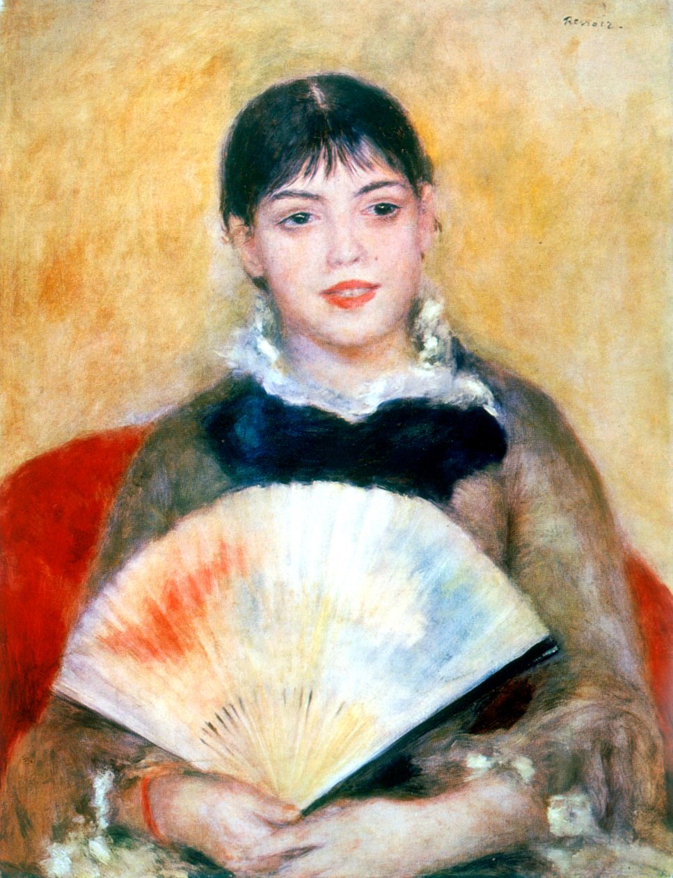 Menina com um fã, 1881 de Pierre Auguste Renoir