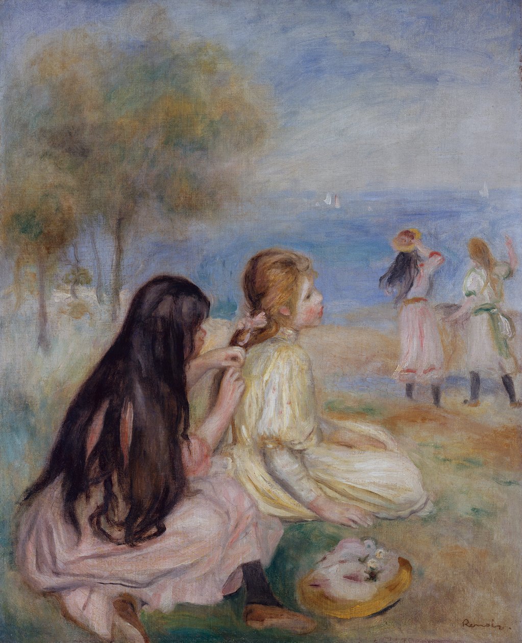 Girls by the Seaside, c.1875 (óleo sobre tela) de Pierre Auguste Renoir