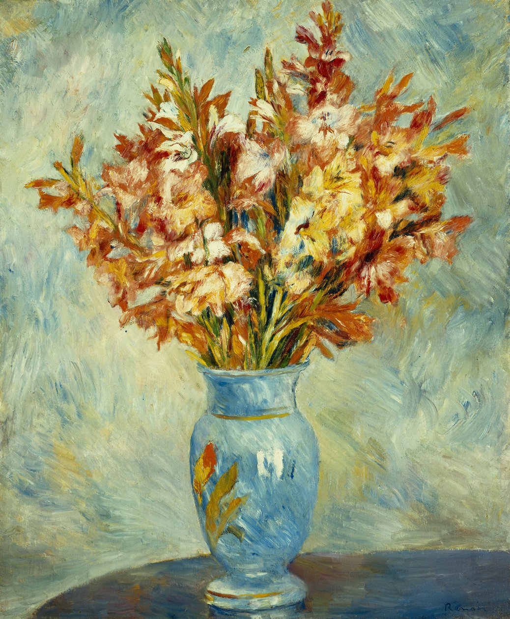 Gladíolos em vaso azul; Glaieuls com vaso azul, 1884 de Pierre Auguste Renoir
