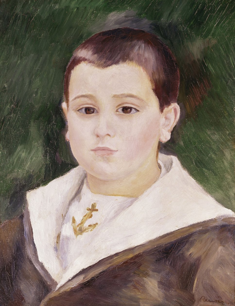 Cabeça de um jovem rapaz em um terno de marinheiro de Pierre Auguste Renoir