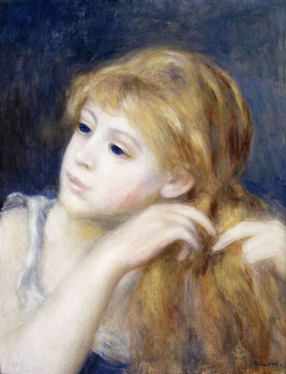 Cabeça de uma jovem garota, 1890 de Pierre Auguste Renoir