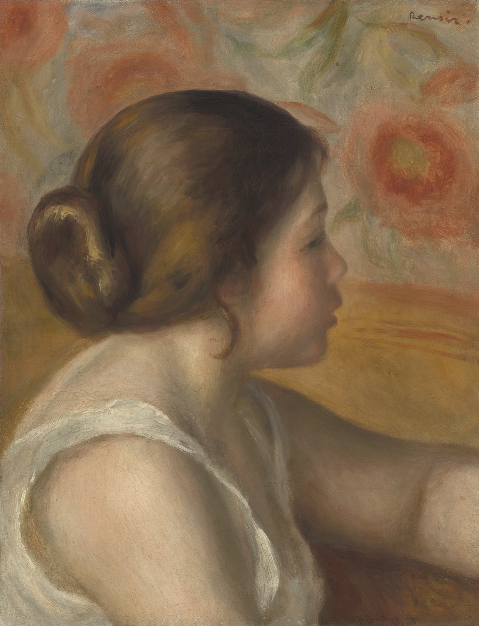 Cabeça de uma jovem garota, c.1890 de Pierre Auguste Renoir