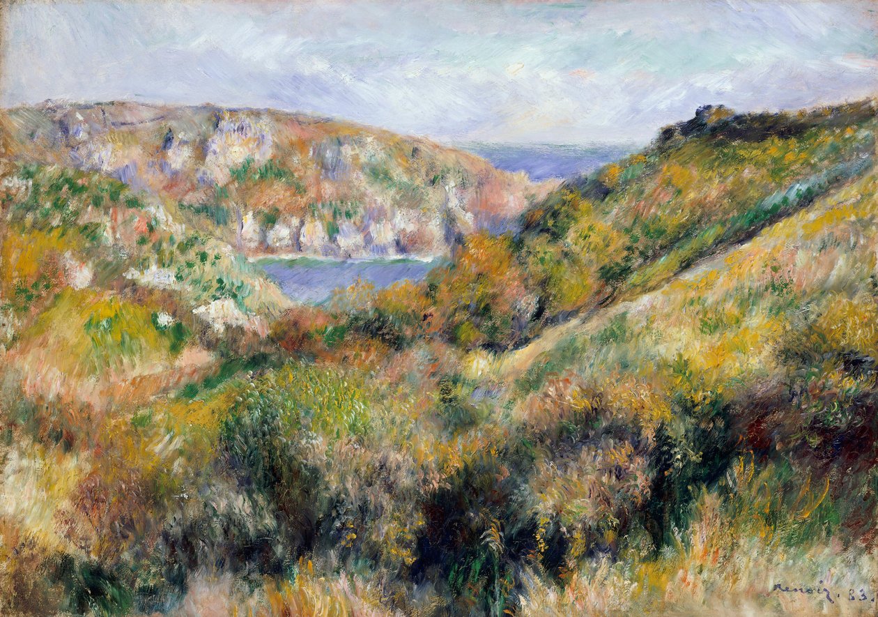 Colinas ao redor da Baía de Moulin Huet, Guernsey, 1883. de Pierre Auguste Renoir