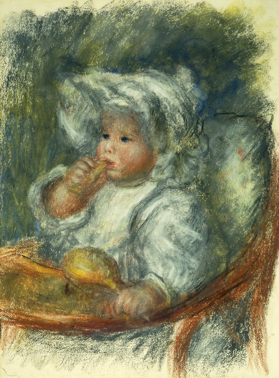 Jean Renoir em uma cadeira - Criança com um biscoito; Jean Renoir à la Chaise - L "enfant au Biscuit", c1895 de Pierre Auguste Renoir