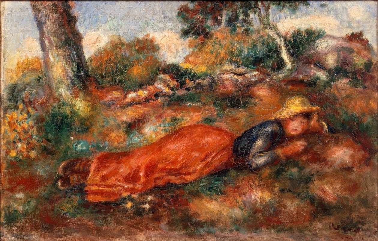 Menina deitada na grama de Pierre Auguste Renoir