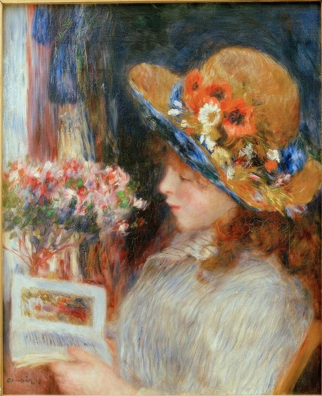 Menina jovem, leitura de Pierre Auguste Renoir