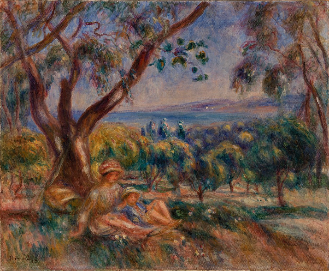Paisagem com figuras, perto de Cagnes (Paga com figuras, arredores de Cagnes) de Pierre Auguste Renoir