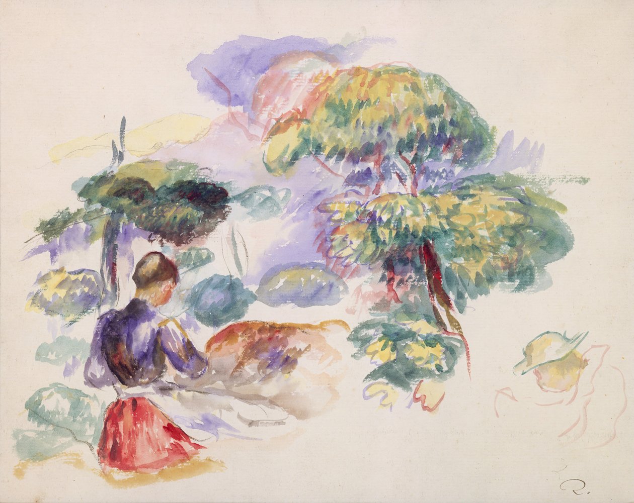 Paisagem com uma garota, ca. 1890. de Pierre Auguste Renoir