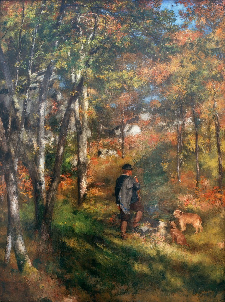 O pintor Jules The Heart e seus cães na floresta de Fo de Pierre Auguste Renoir