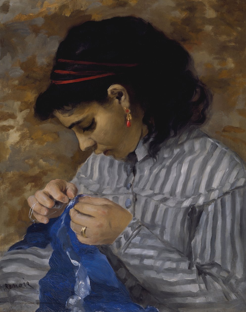 Lise Sewing, c.1867-68 (óleo sobre tela) de Pierre Auguste Renoir