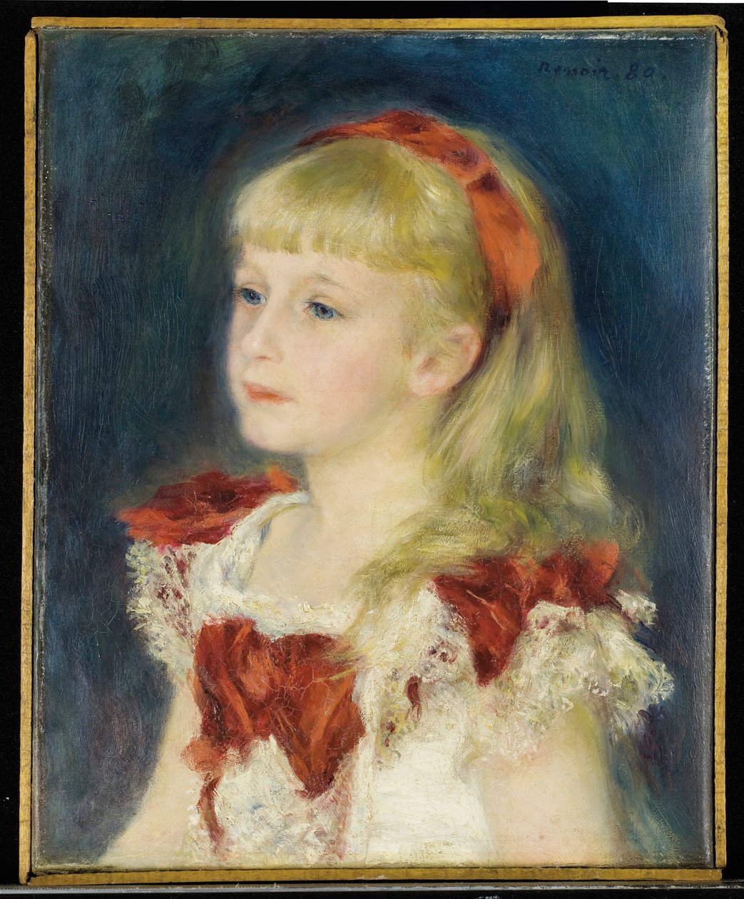 Mademoiselle Grimprel au ruban rouge (Helene Grimprel, ca. 1873-?) - Pintura de Pierre Auguste Renoir (1841-1919), óleo sobre tela (45x35 cm) de Pierre Auguste Renoir