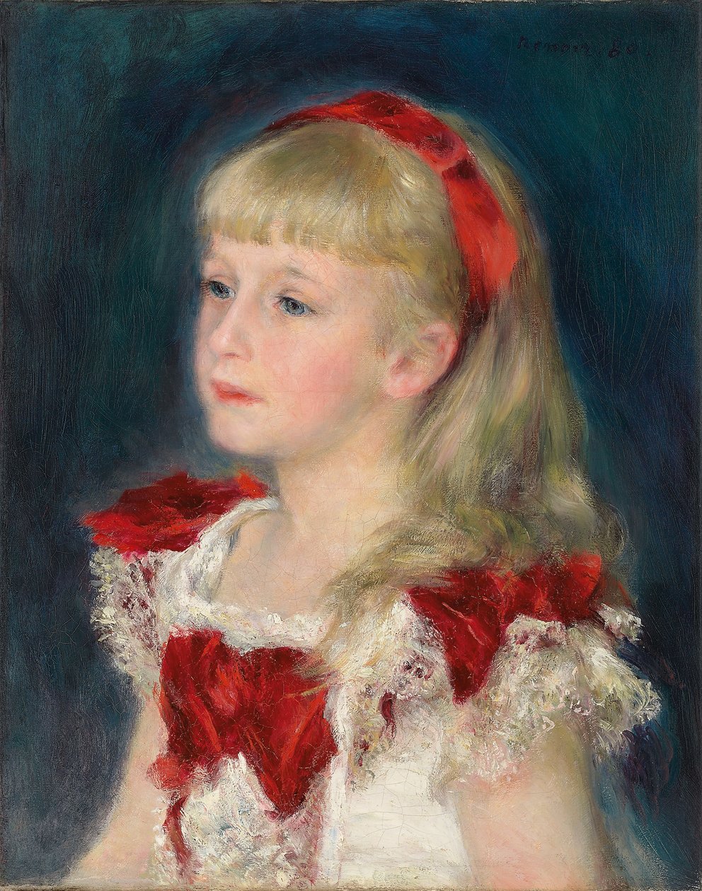 Mademoiselle Grimprel com uma fita vermelha, 1880 de Pierre Auguste Renoir