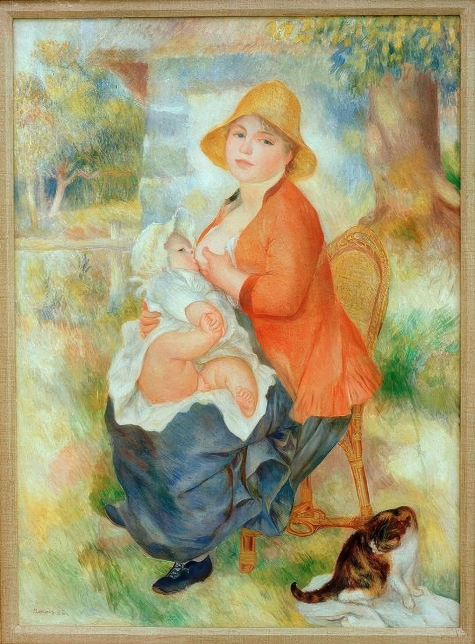 Maternidade. Mulher amamentando seu filho de Pierre Auguste Renoir