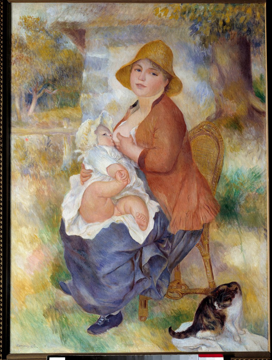 A maternidade também diz que a criança está dentro do peito. Pintura de Pierre Auguste Renoir (1841-1919) de Pierre Auguste Renoir