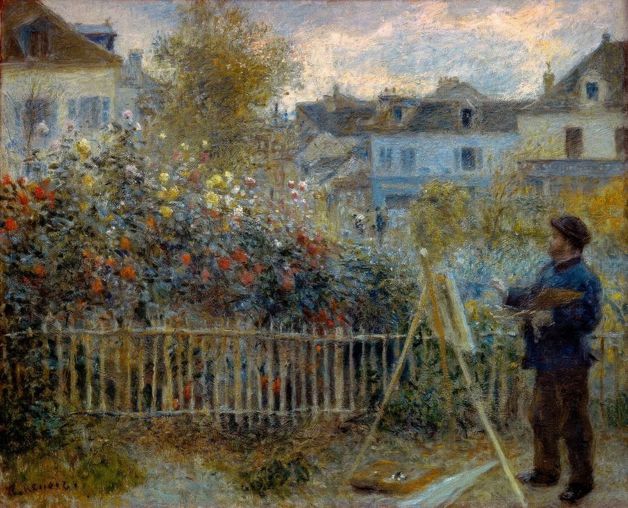 Monet pintando em seu jardim em Argenteuil de Pierre Auguste Renoir