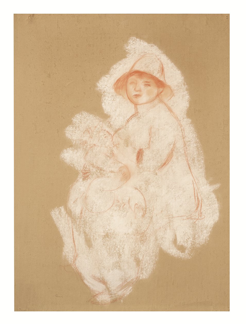 Mãe e filho (Maternidade) (giz sanguíneo e branco sobre papel colocado sobre tela) de Pierre Auguste Renoir