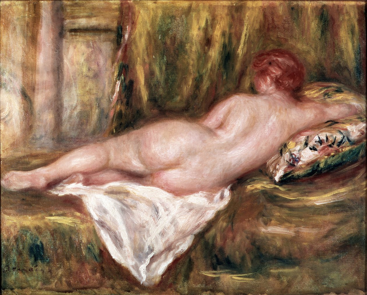 Camada nua vista das costas ou descansar depois do banho (óleo sobre tela de Pierre Auguste Renoir