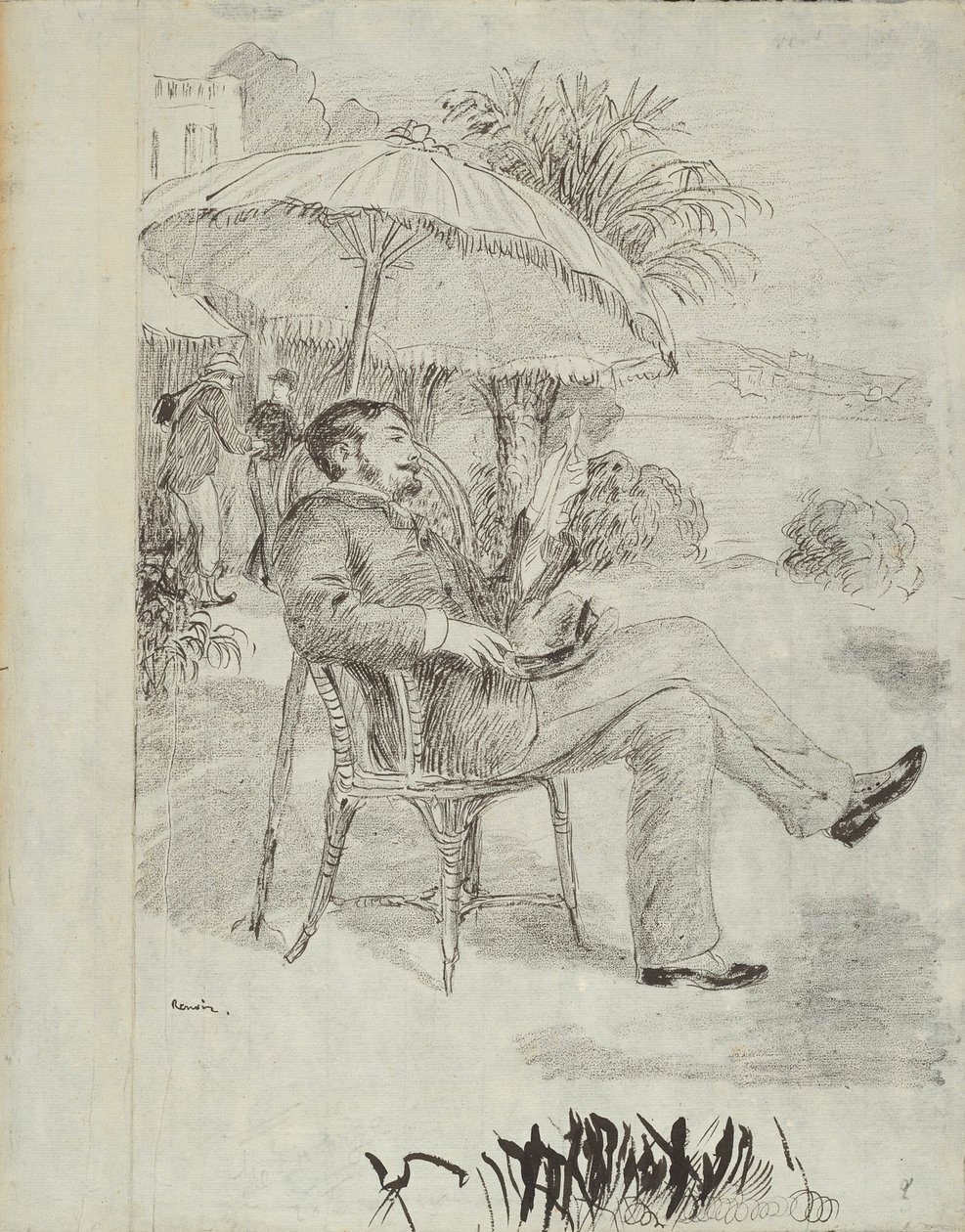 No terraço de um hotel em Bordighera: o pintor Jean Martin revisa sua conta (Ilustração para “L’étiquette” de Edmond Renoir) de Pierre Auguste Renoir