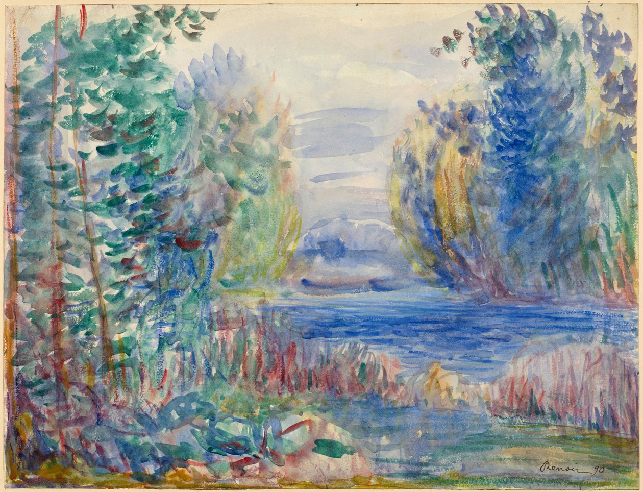 "Paysage de riviere" (Paisagem do Rio) Aguarela de Pierre Auguste Renoir (1841-1919) 1890 Dim 25,4x33,8 cm Albertina, Vienne de Pierre Auguste Renoir