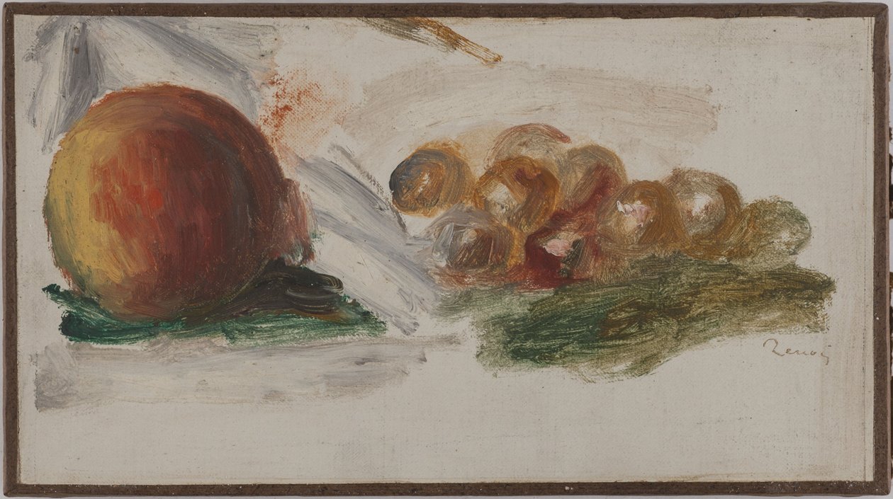 Pêssegos e uvas, ca. 1914 (óleo sobre papel sobre tela) de Pierre Auguste Renoir