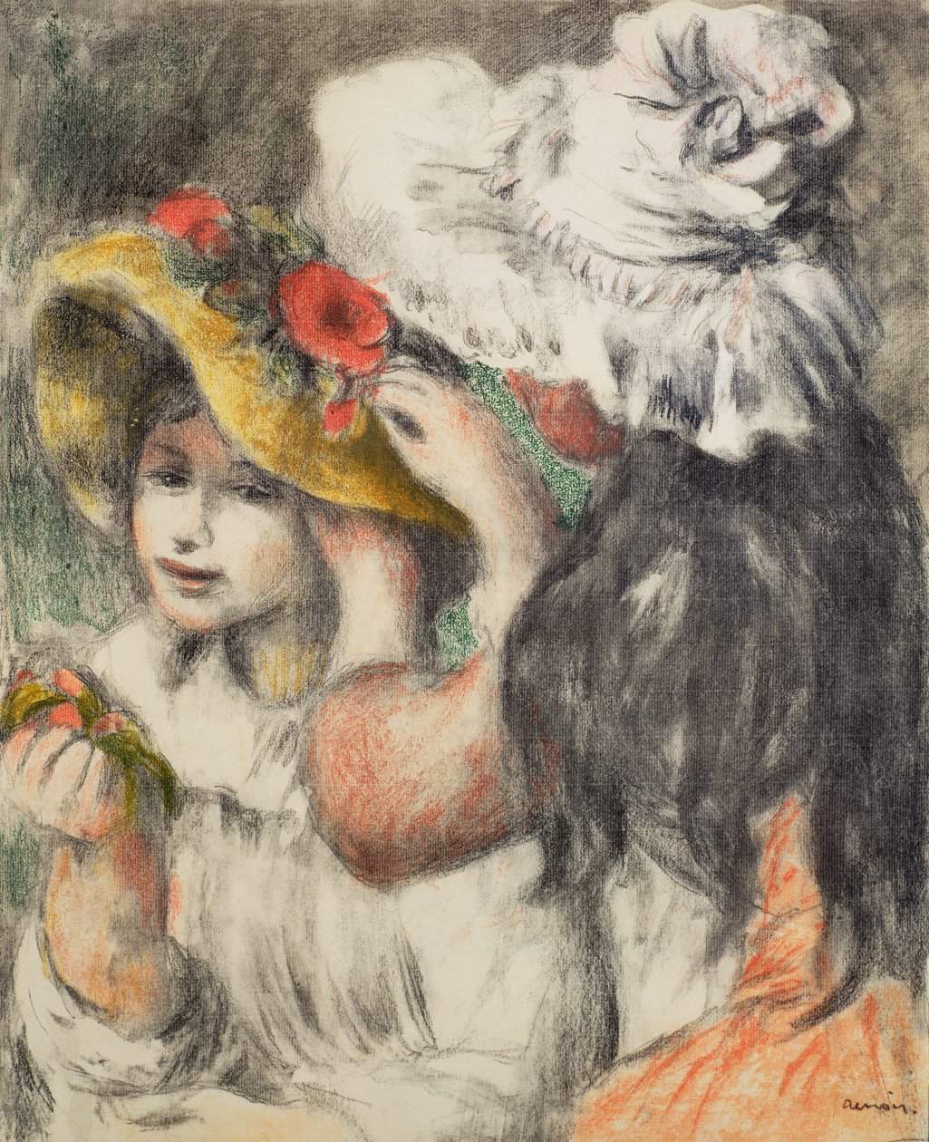 Fixando o chapéu, 1898 de Pierre Auguste Renoir