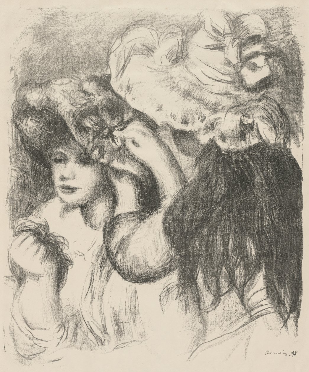 Fixando o chapéu, 1897. de Pierre Auguste Renoir