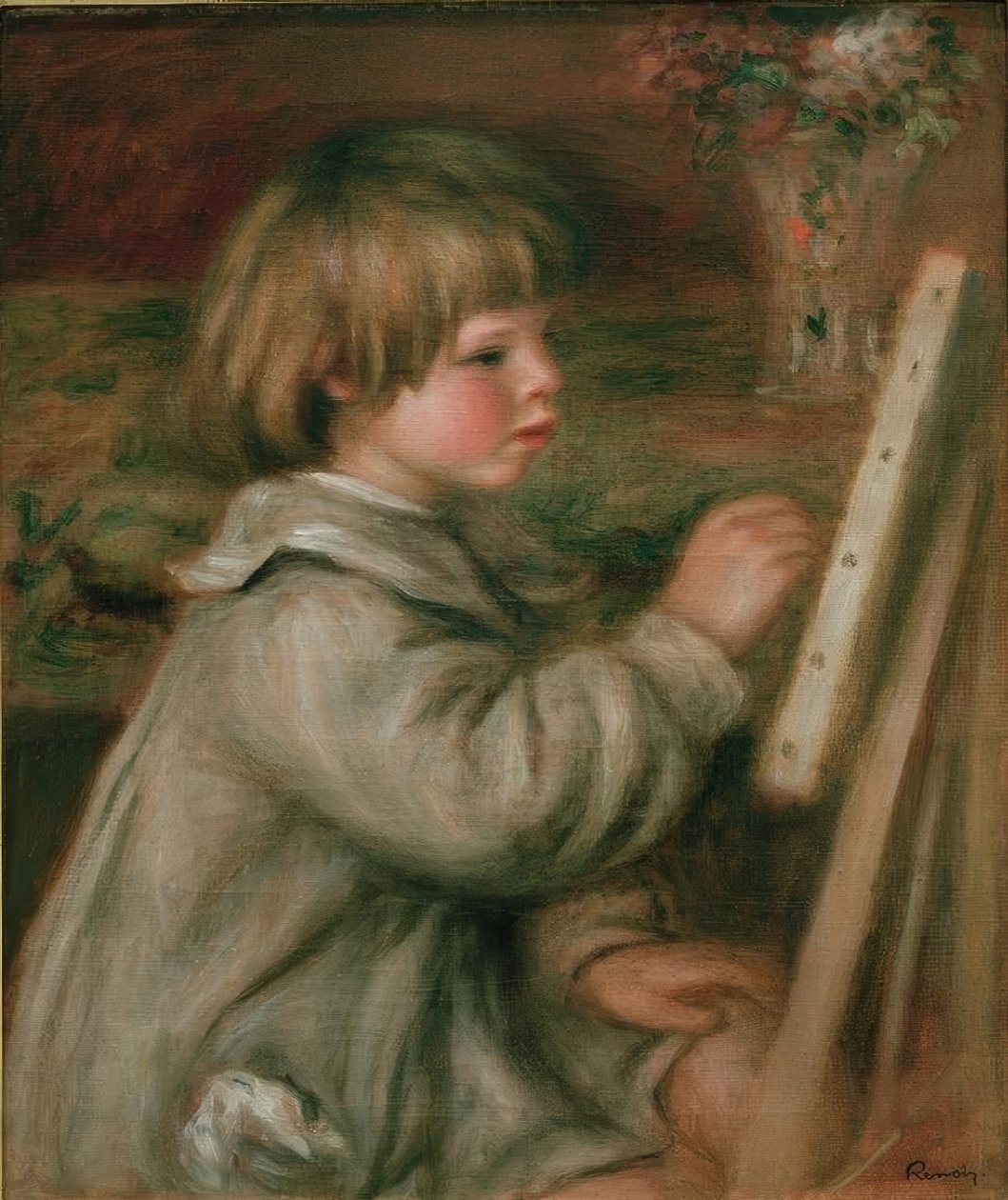Retrato da pintura de Claude Renoir. Claude no cavalete de Pierre-Auguste Renoir
