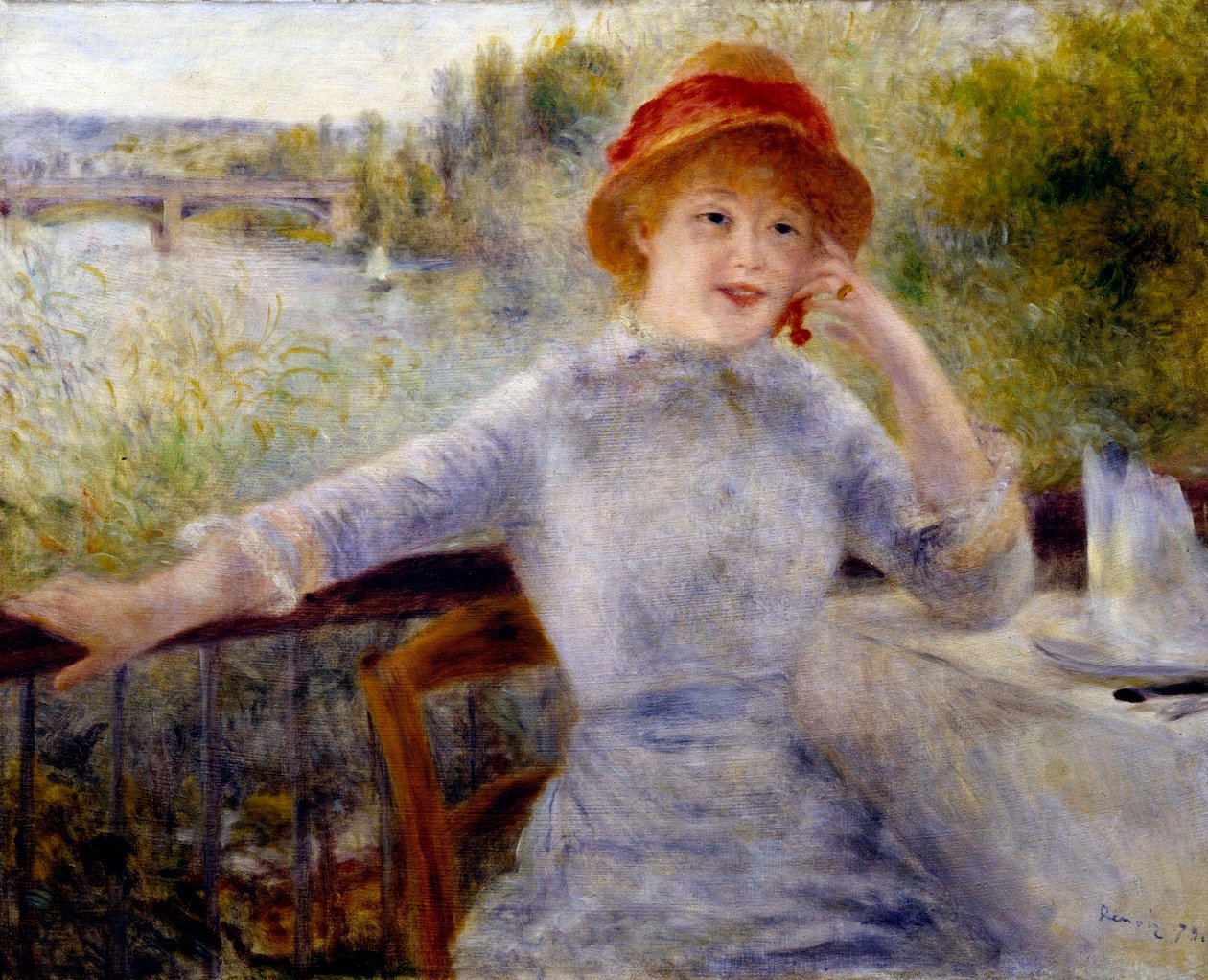 Retrato de Alphonsine Fournaise (1845-1937), anteriormente conhecido como "A la Grenouillere": Filha do proprietário de um restaurante na ilha de Chiard (Yvelines) entre Chatou e Rueil, Pintura de Pierre Auguste Renoir (1841-1919) de Pierre Auguste Renoir