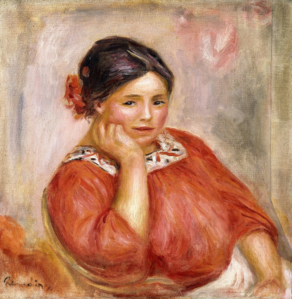 Retrato de Gabrielle em uma blusa vermelha, 1896 de Pierre Auguste Renoir
