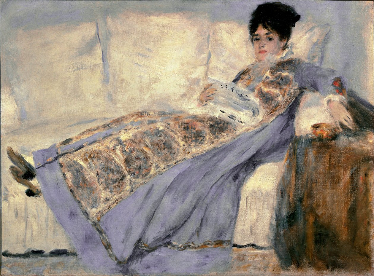 Retrato de Madame Monet (Camille Madame Monet que lê o jornal "Le Figaro") - Pintura de Pierre Auguste Renoir (Pierre-Auguste de Pierre Auguste Renoir