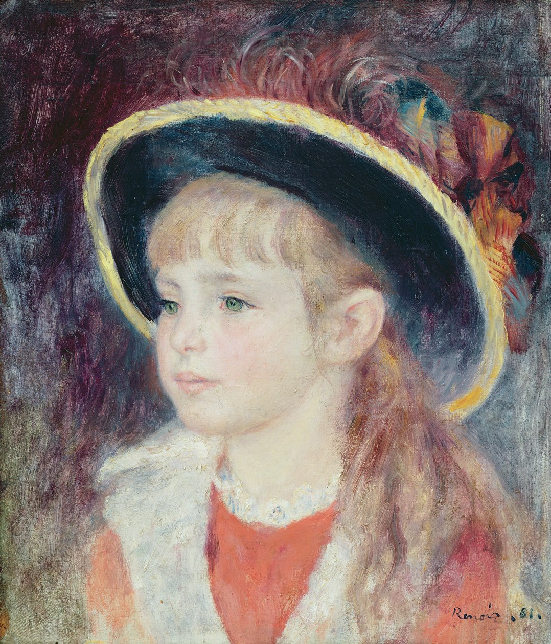 Retrato, de, um, menina jovem, em, um, chapéu azul, 1881 de Pierre Auguste Renoir