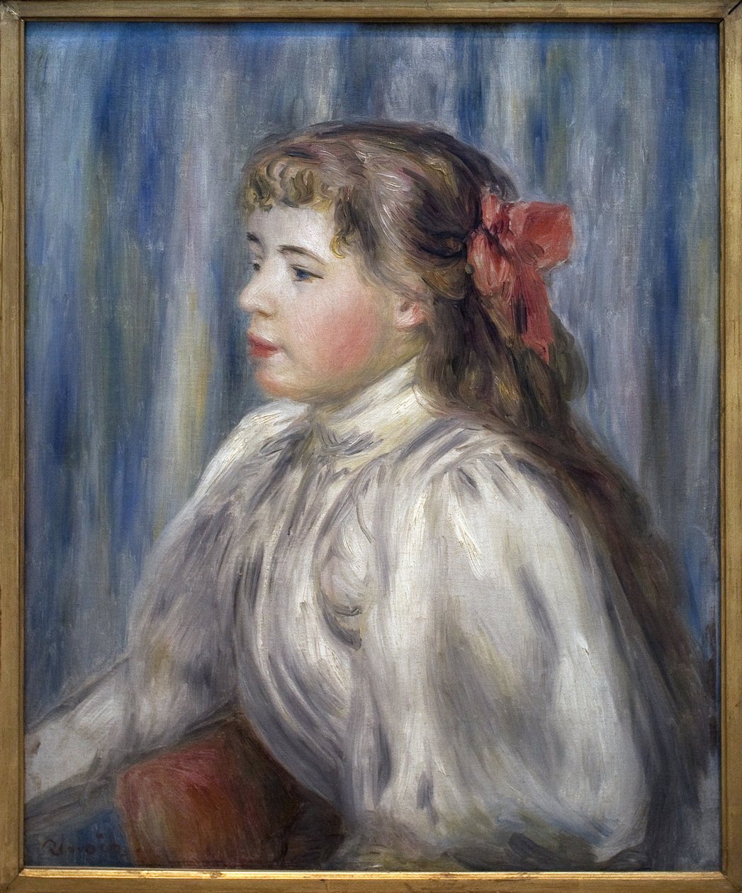 Retrato de uma jovem rapariga. Pintura de Pierre Auguste Renoir (1841-1919), óleo sobre tela, cerca de 1892. Arte francesa de Pierre Auguste Renoir
