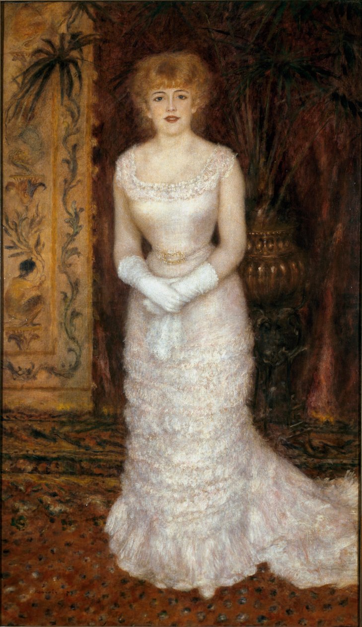 Retrato da actriz Jeanne Samary (1857-1890) a pé. Pintura de Pierre Auguste Renoir (Pierre-Auguste de Pierre Auguste Renoir